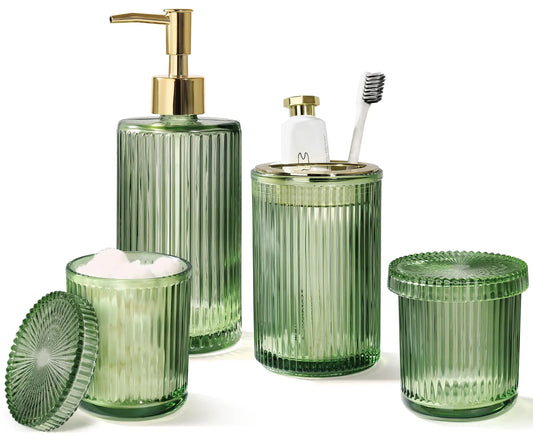 Green Glass Bathroom Accessories 4 Pcs